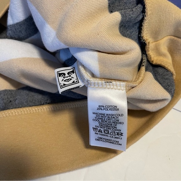 Obey Polo Shirt Velour Long Sleeves Striped Small Embroidered Cropped NWT - Picture 6 of 17